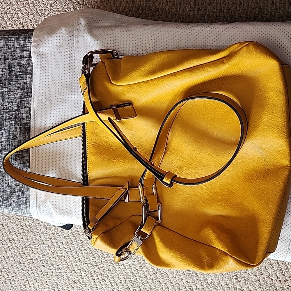 Urban expressions mustard faux leather tote, never used!